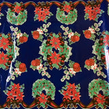 Christmas Wreaths on Blue oilcloth
