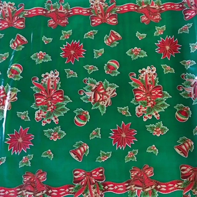 oilcloth by the yard christmas bells and bow green swatch