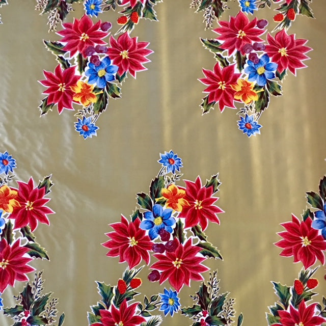 oilcloth by the yard christmas poinsettia gold swatch