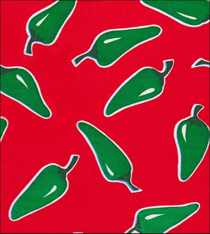 Jalapenos on solid Red oilcloth fabric