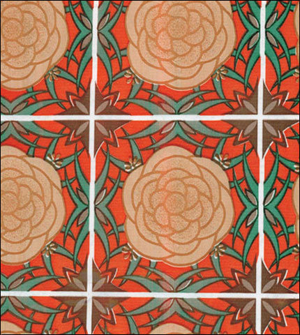 oilcloth by the yard mosaic orange on brown swatch