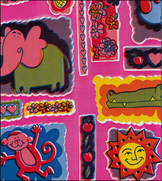 Menagerie on Pink oilcloth fabric swatch