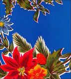 Poinsettias on Blue oilcloth swatch