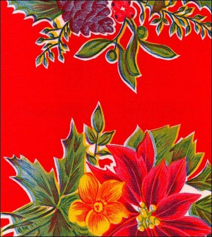 Poinsettia on Red oilcloth fabric