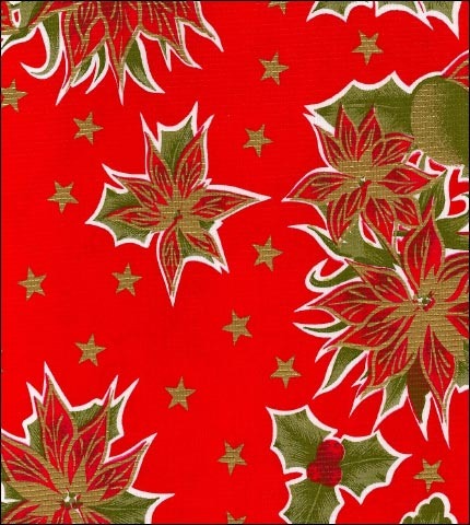 Christmas Gold Stars on Red oilcloth swatch