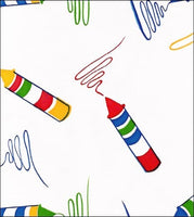 Crayons in Primary colors on  white background oilcloth fabric