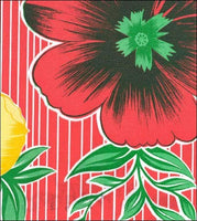 Big Flowers & Stripes on Red oilcloth
