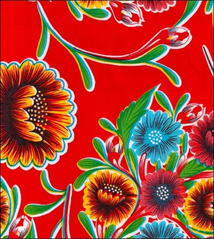 Bloom Red oilcloth swatch