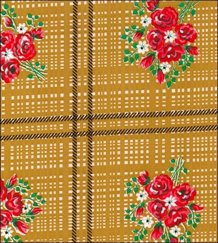 Red  Bouquet on Tan oilcloth