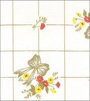 Bows & Bouquet Gold on White oilcloth fabric