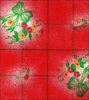 Bows & Bouquet on red oilcloth fabric