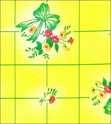 Green Bows & Bouquet on Yellow oilcloth