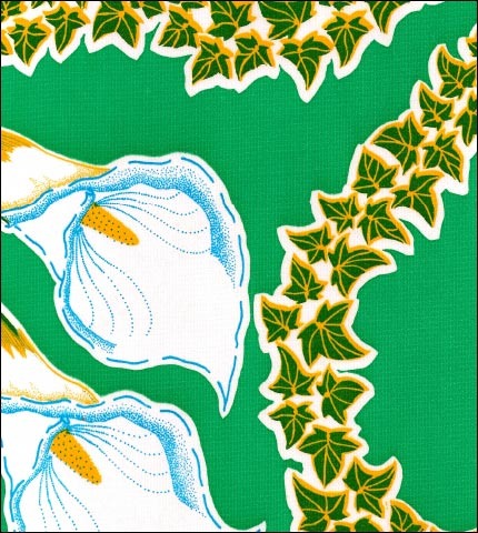 Calla Lillies on Green oilcloth fabric