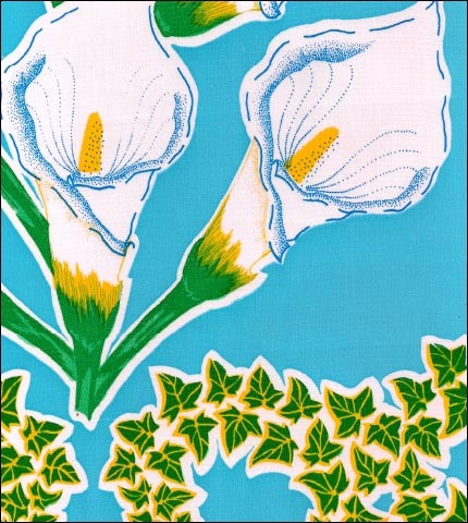 Calla Lily Light Blue Oilcloth