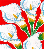 Calla Lillies on Red oilcloth swatch