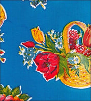  Flower baskets on Blue oilcloth fabric