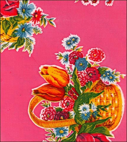 Flower Baskets on Pink oilcloth