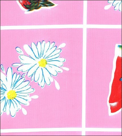 oilcloth by the yard fruit and daisy pink swatch