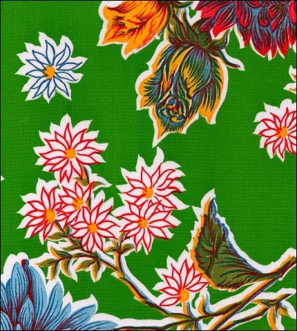  Mums on Green oilcloth fabric
