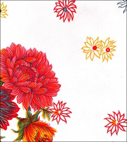  Mums on White oilcloth swatch