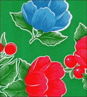Poppies on Green oilcloth swatch
