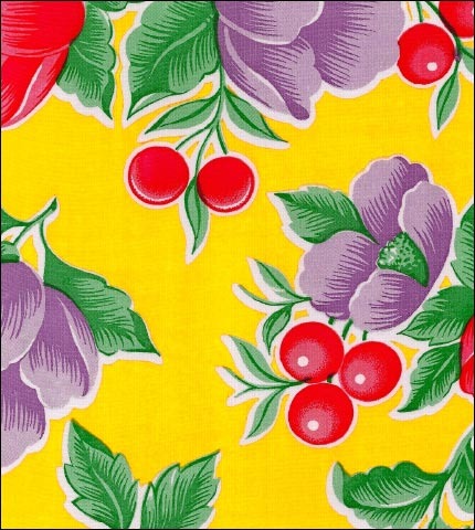 Poppies on Yellow oilcloth fabric