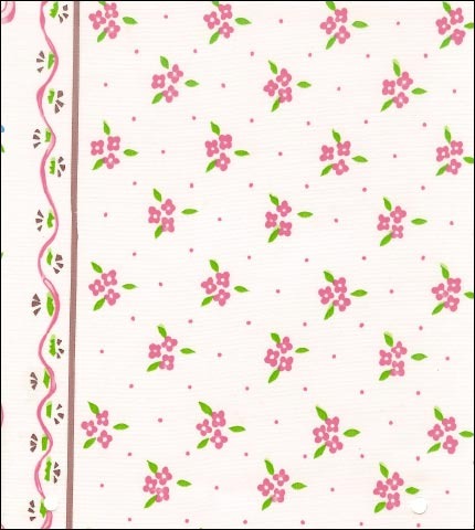 oilcloth by the yard ribbons and flowers pink swatch 1
