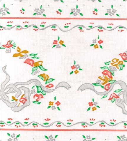 oilcloth by the yard ribbons and flowers silver swatch 1
