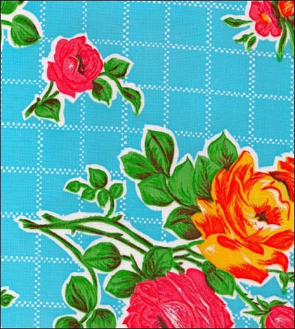 Roses on light blue with grid oilcloth