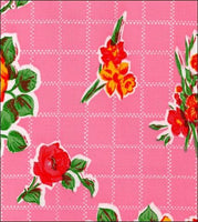 Roses and grid on Pink oilcloth