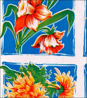 Sentimental flowers on Blue oilcloth