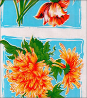 Sentimental flowers on light blue oilcloth