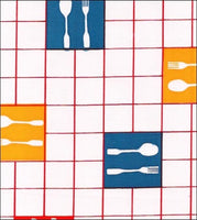 Forks and Spoons on Red oilcloth yardage