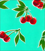 Cherries on Aqua oilcloth fabric