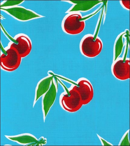 oilcloth by the yard cherry light blue  swatch