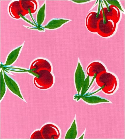 Cherries on Pink oilcloth fabric