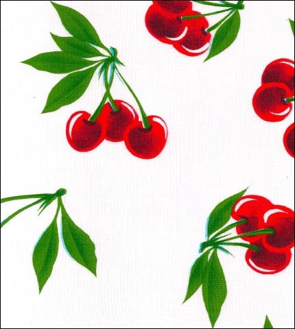 Cherries on White oilcloth fabric