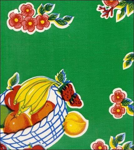 Fruit Basket on Green oilcloth fabric