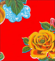  Lemons & Roses on Red oilcloth fabric swatch