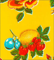 Lemons & Roses on Yellow oilcloth fabric swatch
