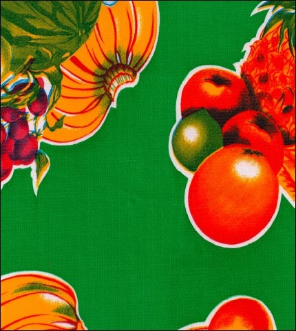 Tropical Fruits on Green oilcloth