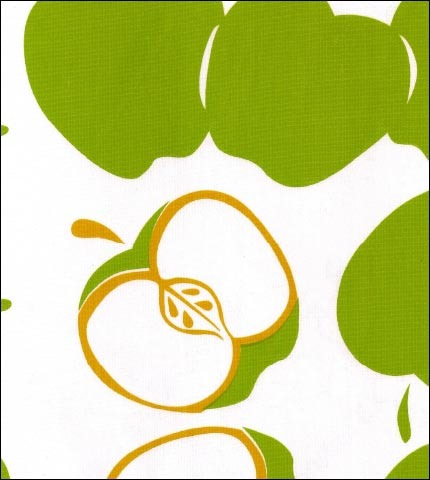  Green Mod Apples on White oilcloth fabric