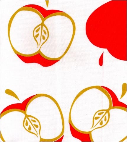 Red Mod Apples on white oilcloth swatch
