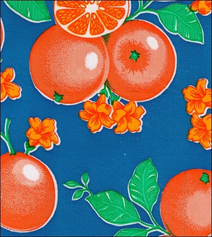 oilcloth by the yard oranges blue swatch