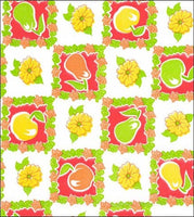 Pears and Apples on Red oilcloth swatch