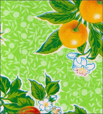 Plums on Lime oilcloth fabric