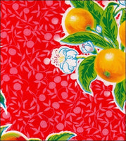 Plums on Red oilcloth fabric