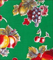 Retro Green  oilcloth pears apples grapes on green