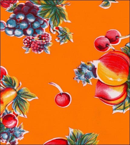 Retro Orange oilcloth pears grapes apples