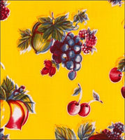 Retro Yellow oilcloth with grapes apples pears